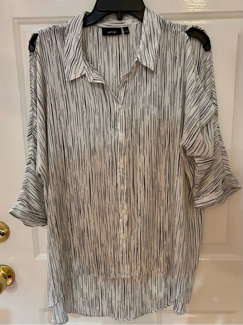 Apt. 9 Black & White Vertical Stripe Button-Down Blouse